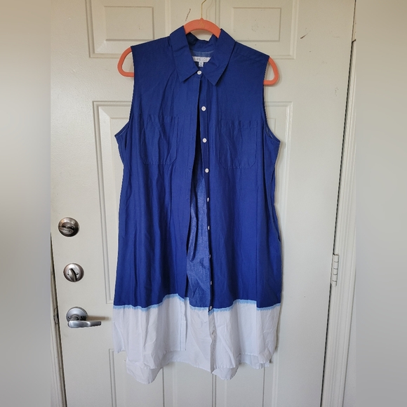 REED (Reed Krakoff x Kohls) Two-Tone Sleeveless Collar Button Down Dress POCKETS - Picture 1 of 2
